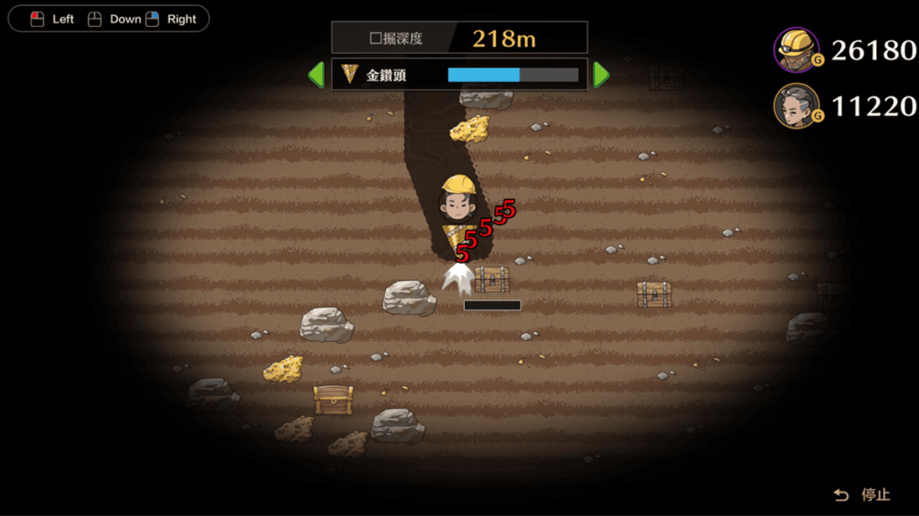 挖宝小游戏，玩家可以使用滑鼠左键和右键来决定挖宝的方向