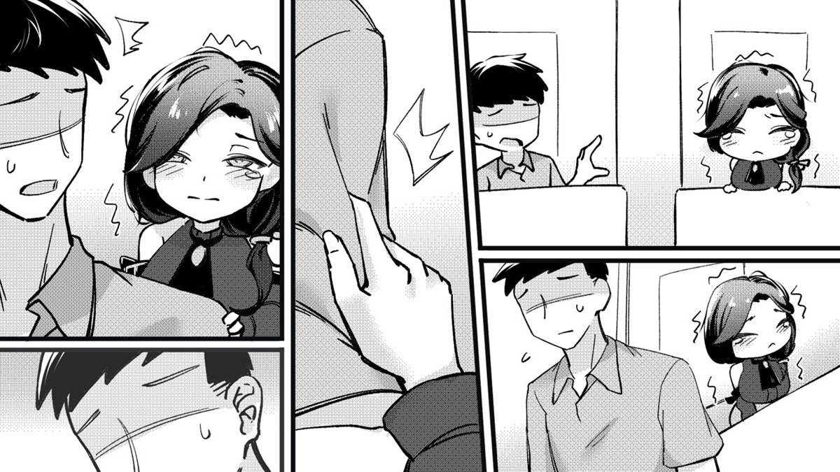 男、女主角相识过程的黑白插画